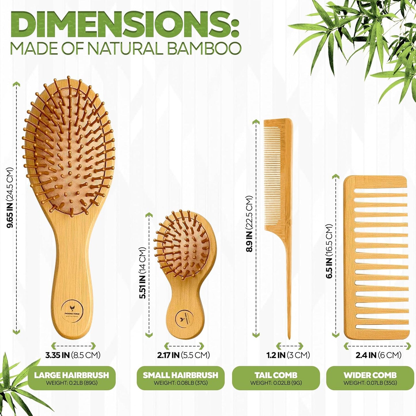 Phoenix Forge Bamboo Hairbrush and Comb Set