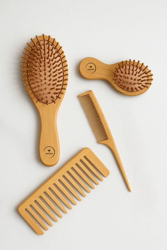 Phoenix Forge Bamboo Hairbrush and Comb Set